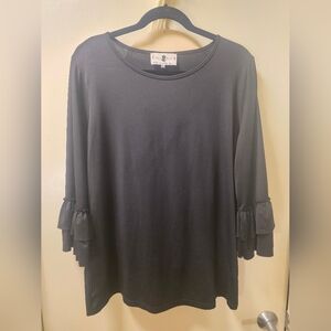 Dainty Jewell's Elegant Black Ruffle Sleeve Top